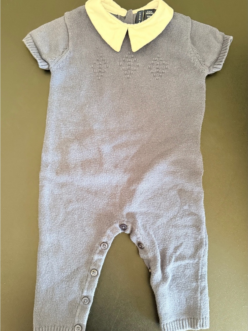 Janie and Jack Blue Knit One-Piece with WhitePeter Pan Collar
